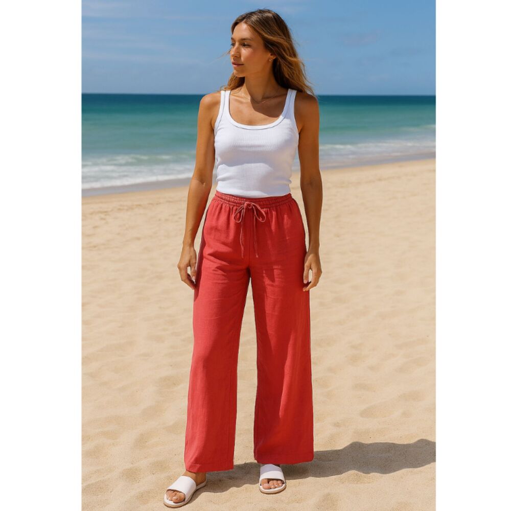 A New Day Linen Wide Leg Drawstring Pants Womens Size S Salmon Pockets Comfycore